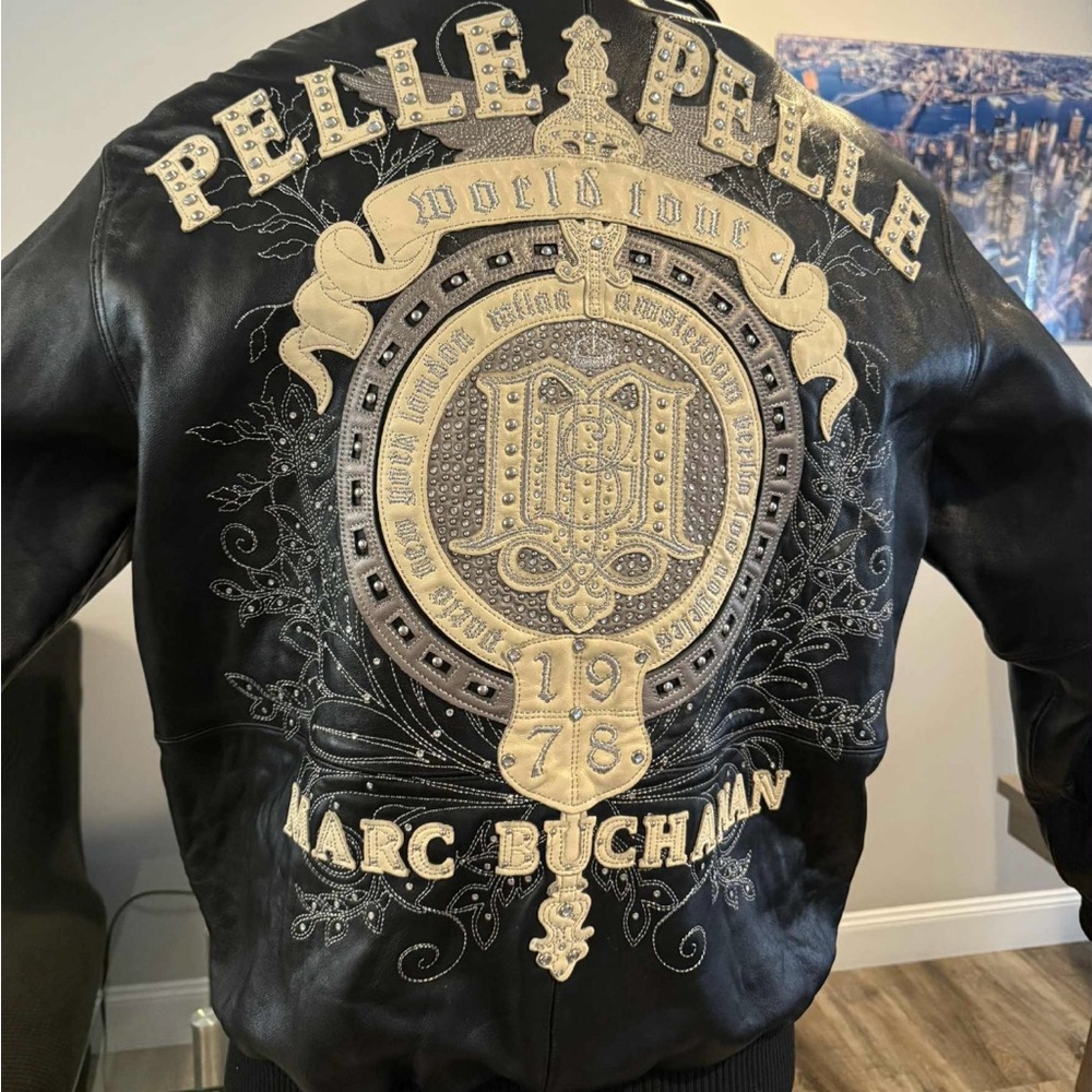 Pelle Pelle Black and Gold World Tour Bomber Jacket
